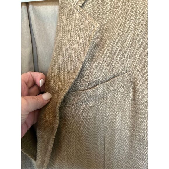 The Territory Ahead Linen Silk Herringbone Blazer Women’s Tan 3 Button Classic M - Picture 8 of 11